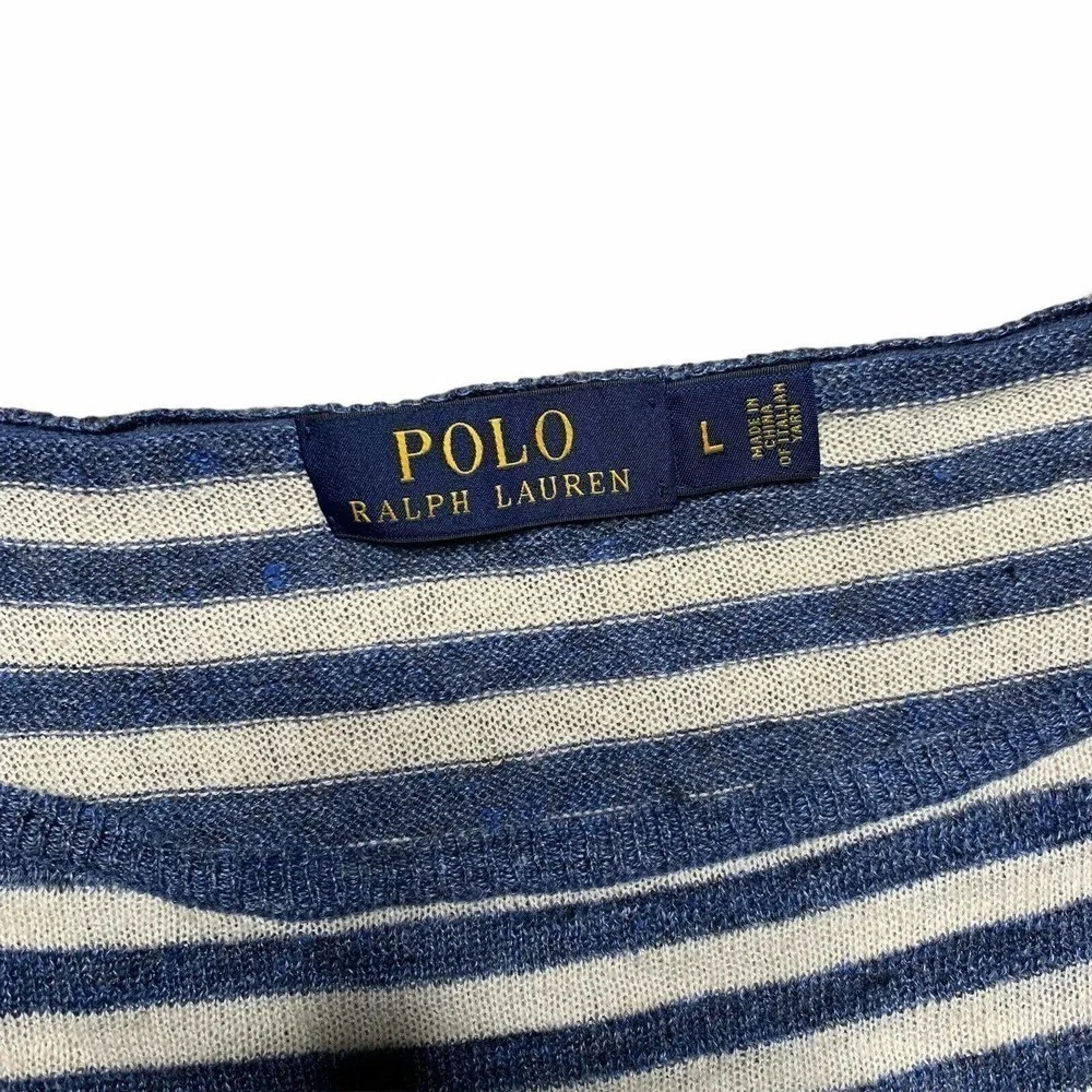 Ralph Lauren Polo Linen Striped Pullover Blue Gray - Picture 2 of 9